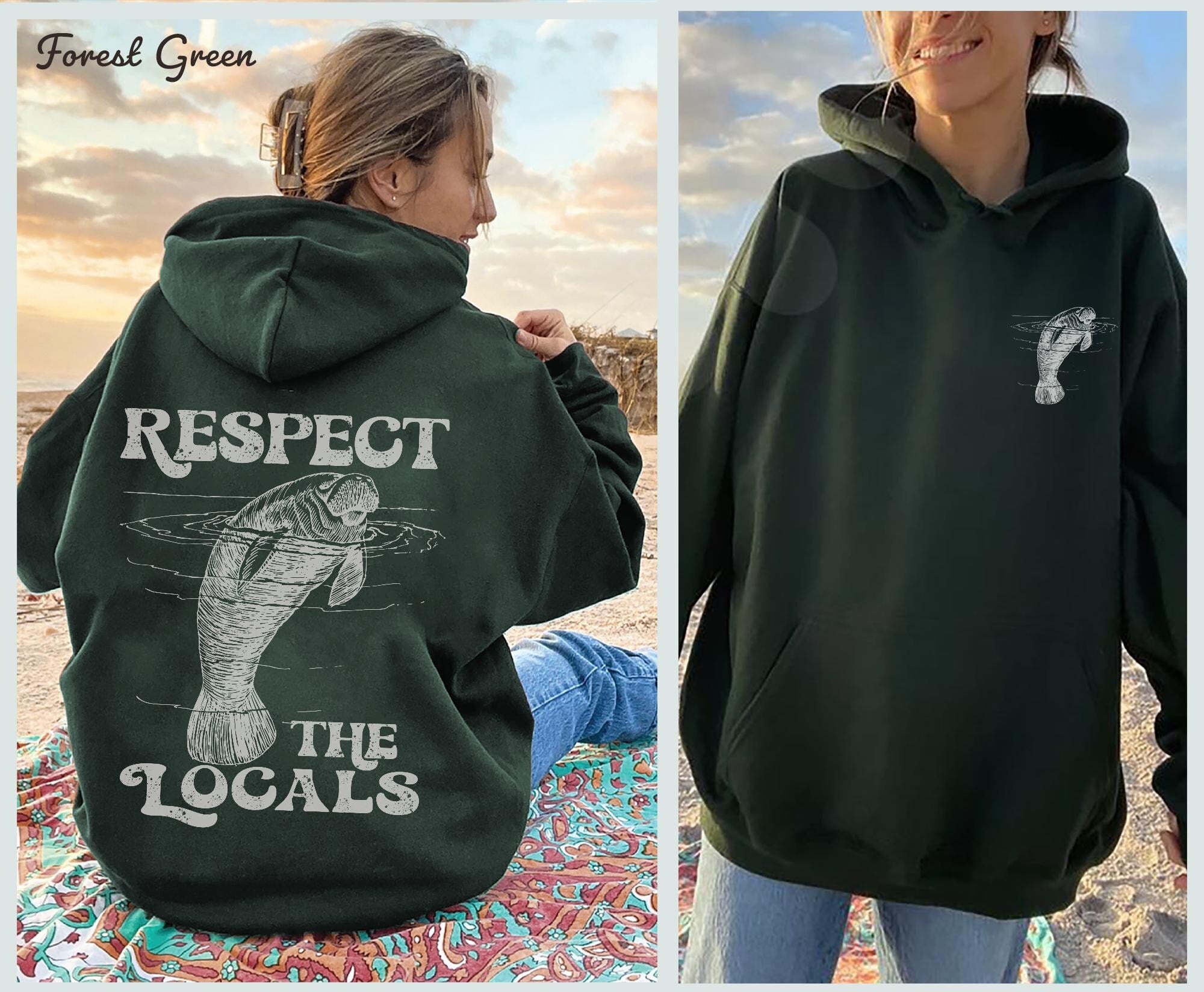 Respect the Local Manatee Hoodie – Cozy Beach Lover Sweatshirt - Image 2