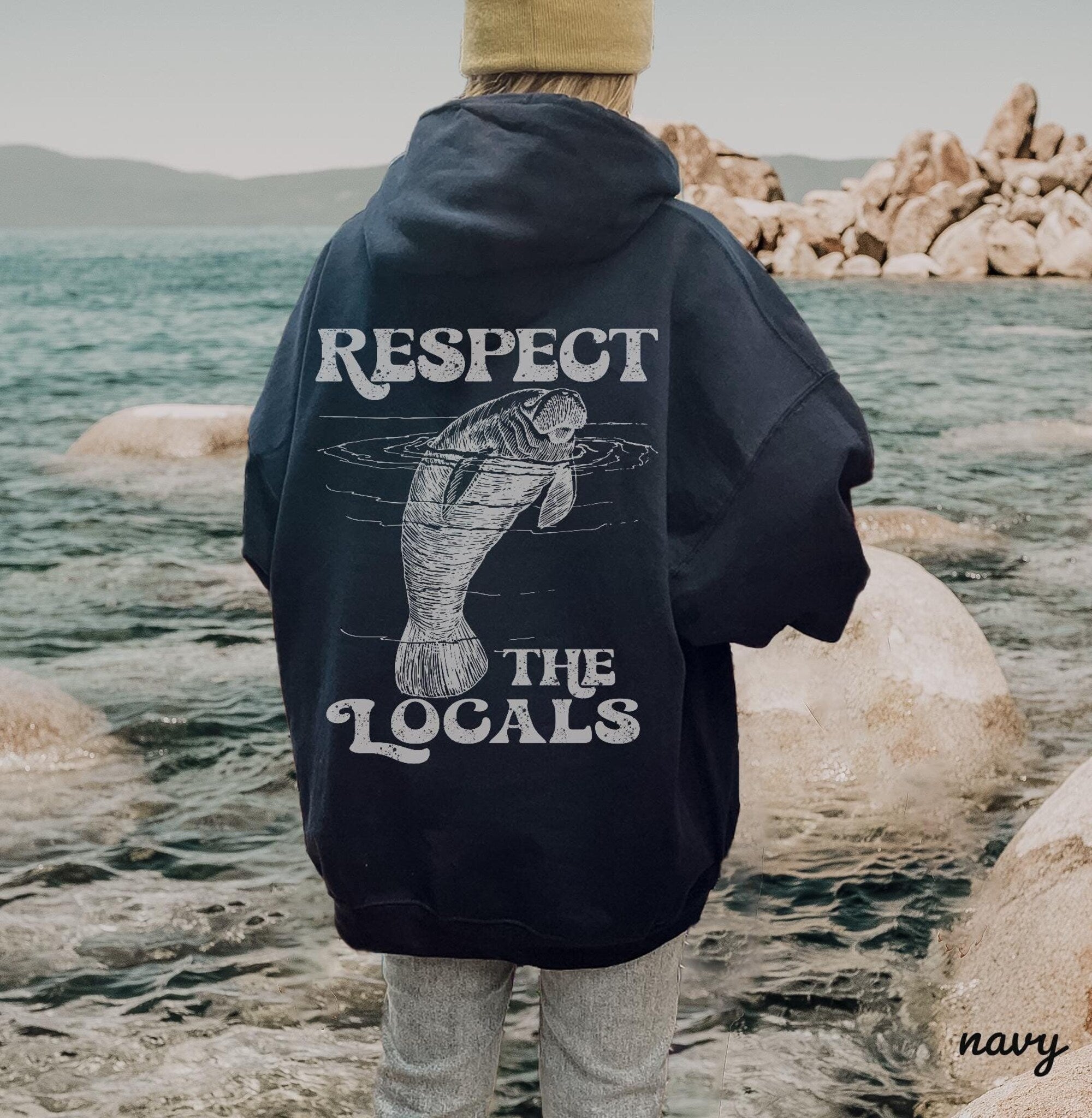 Respect the Local Manatee Hoodie – Cozy Beach Lover Sweatshirt