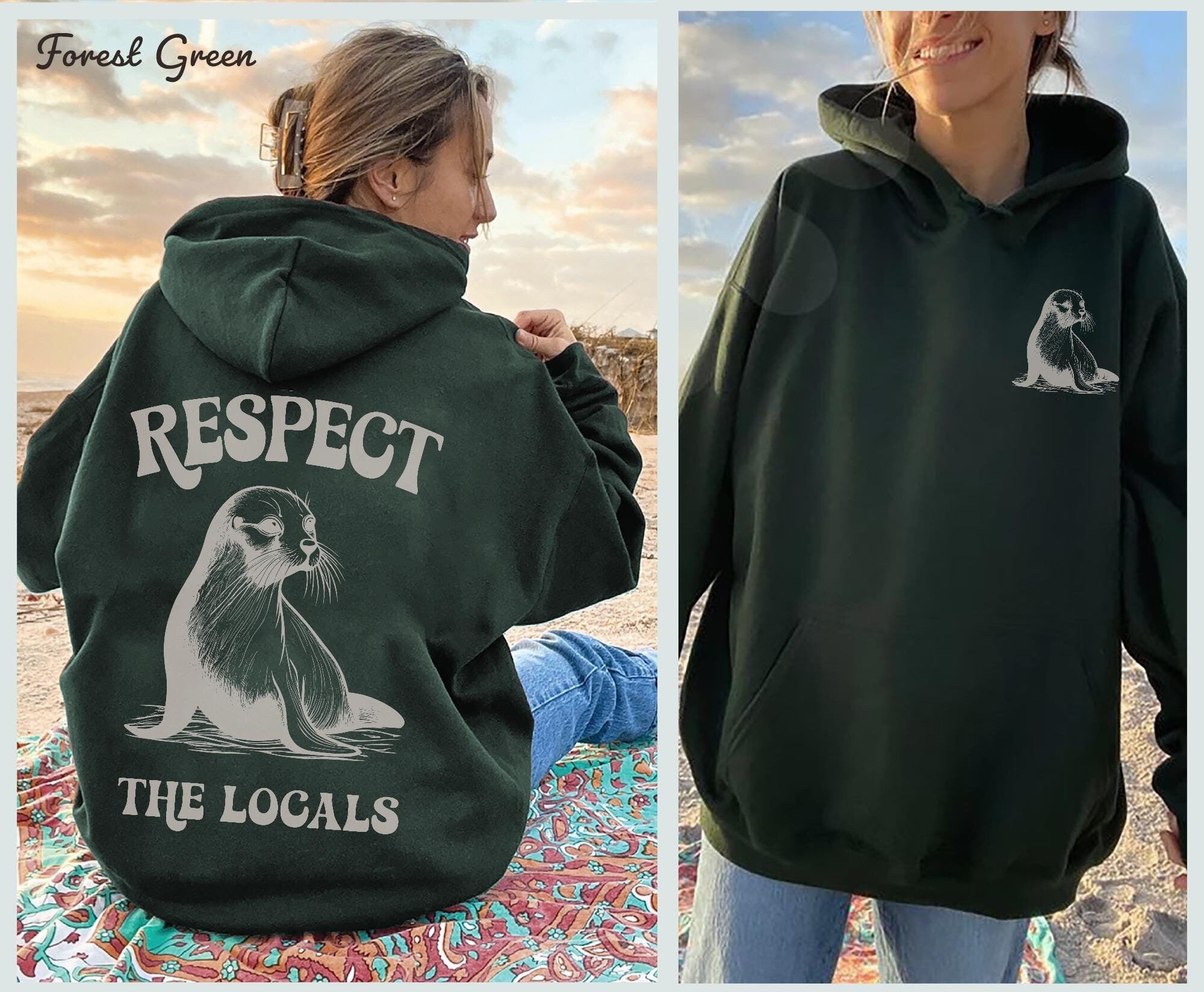 Retro Seal Ocean Aesthetic Hoodie – Respect the Locals - Image 2