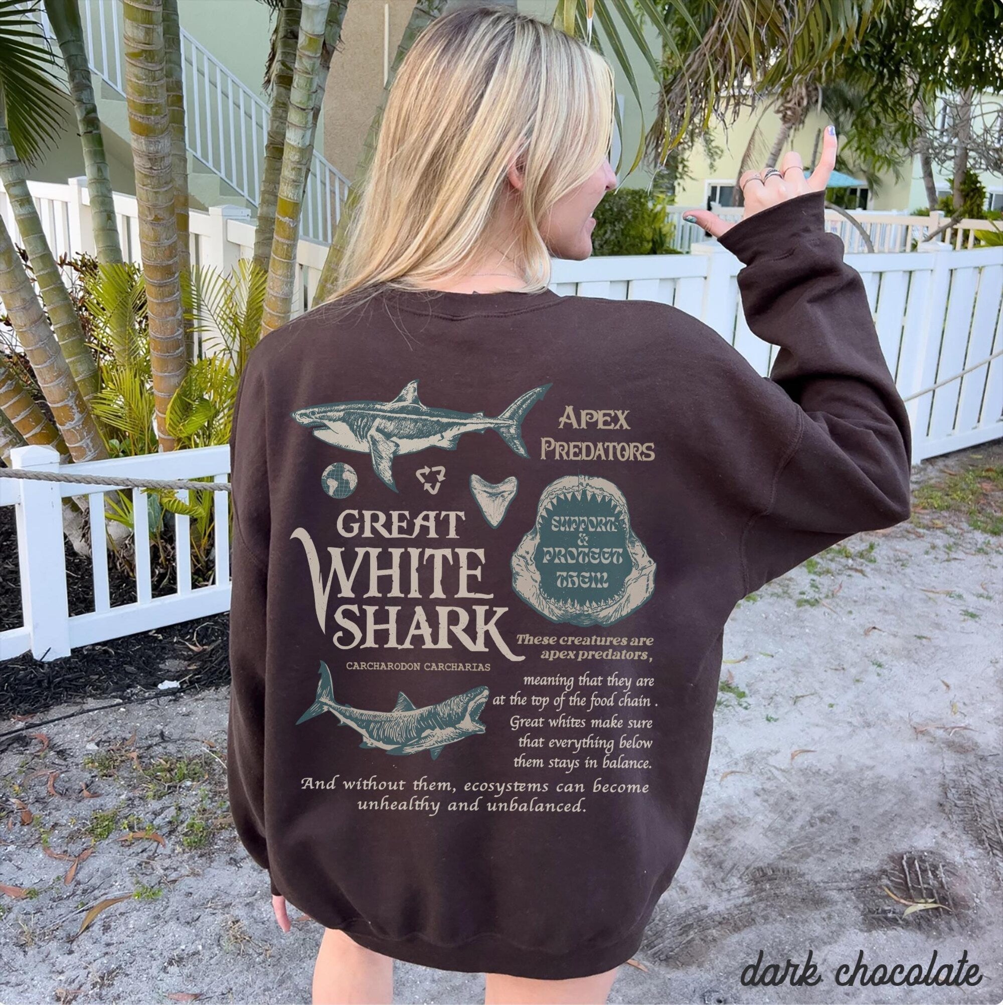 Great White Shark Crewneck Sweatshirt - Save the Oceans - Image 2