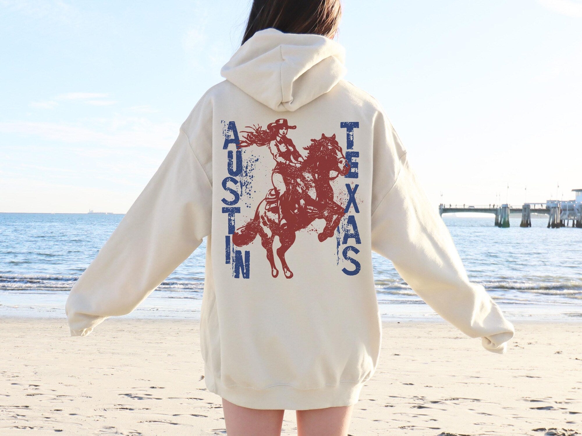 Austin Texas Retro Cowgirl Western Hoodie Sweatshirt - Image 4