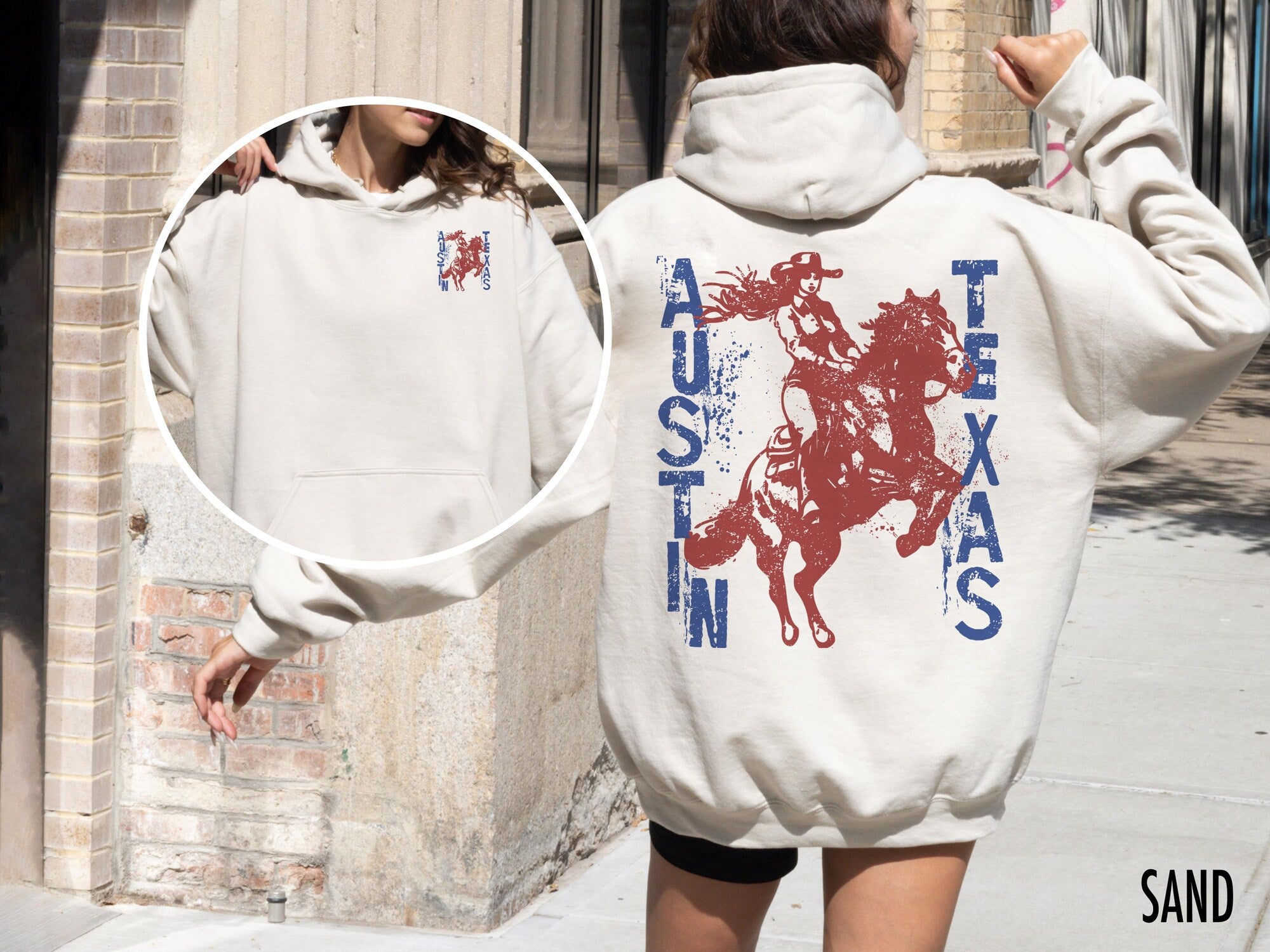 Austin Texas Retro Cowgirl Western Hoodie Sweatshirt - Image 2