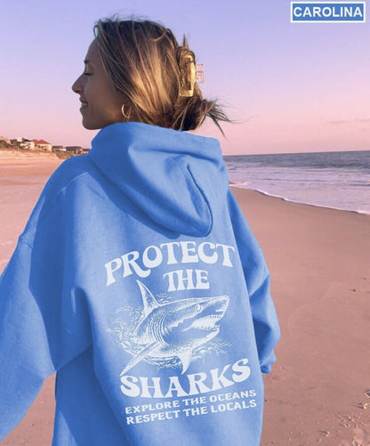 Protect the Sharks Hoodie – Retro Ocean Conservation Sweatshirt - Image 3