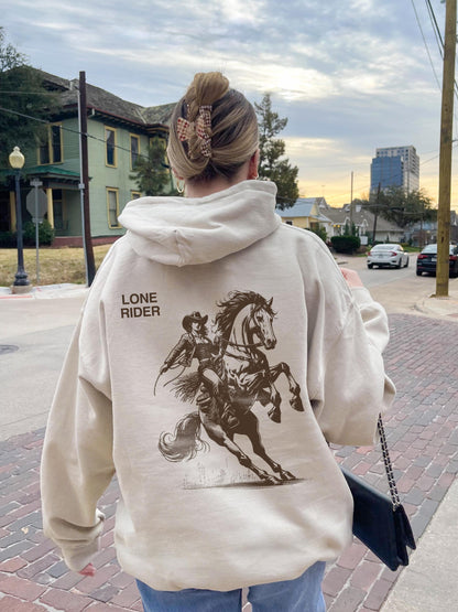 Lone Rider Cowgirl Hoodie – Western Y2K Back Print - Image 4