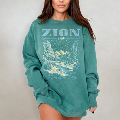 Zion National Park Retro Crewneck Sweatshirt (Comfort Colors) - Image 3