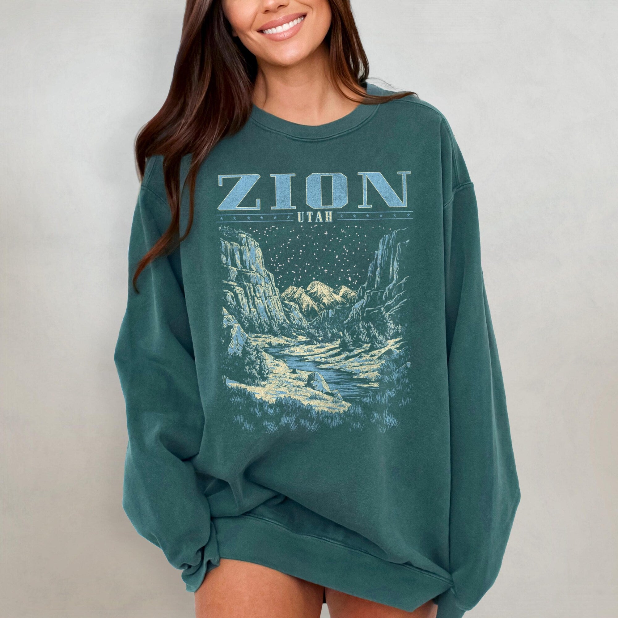 Zion National Park Retro Crewneck Sweatshirt (Comfort Colors) - Image 4