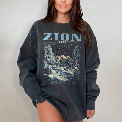 Zion National Park Retro Crewneck Sweatshirt (Comfort Colors) - Image 2