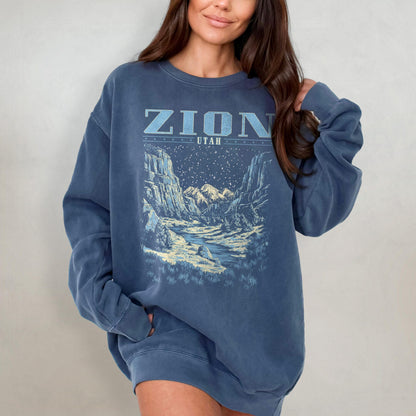 Zion National Park Retro Crewneck Sweatshirt (Comfort Colors) - Image 5