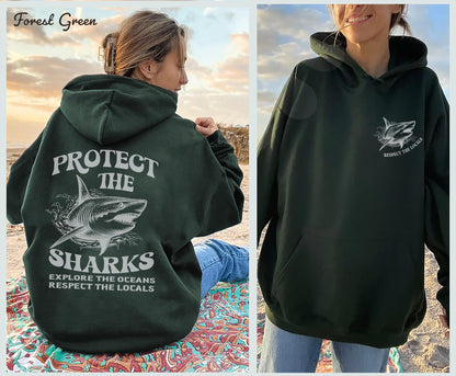 Protect the Sharks Hoodie – Retro Ocean Conservation Sweatshirt - Image 2