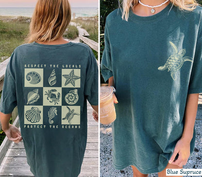 90s Ocean Comfort Colors Tee – Seashell & Sea Turtle Shirt - Image 3