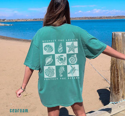 90s Ocean Comfort Colors Tee – Seashell & Sea Turtle Shirt - Image 2