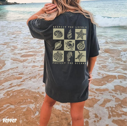90s Ocean Comfort Colors Tee – Seashell & Sea Turtle Shirt