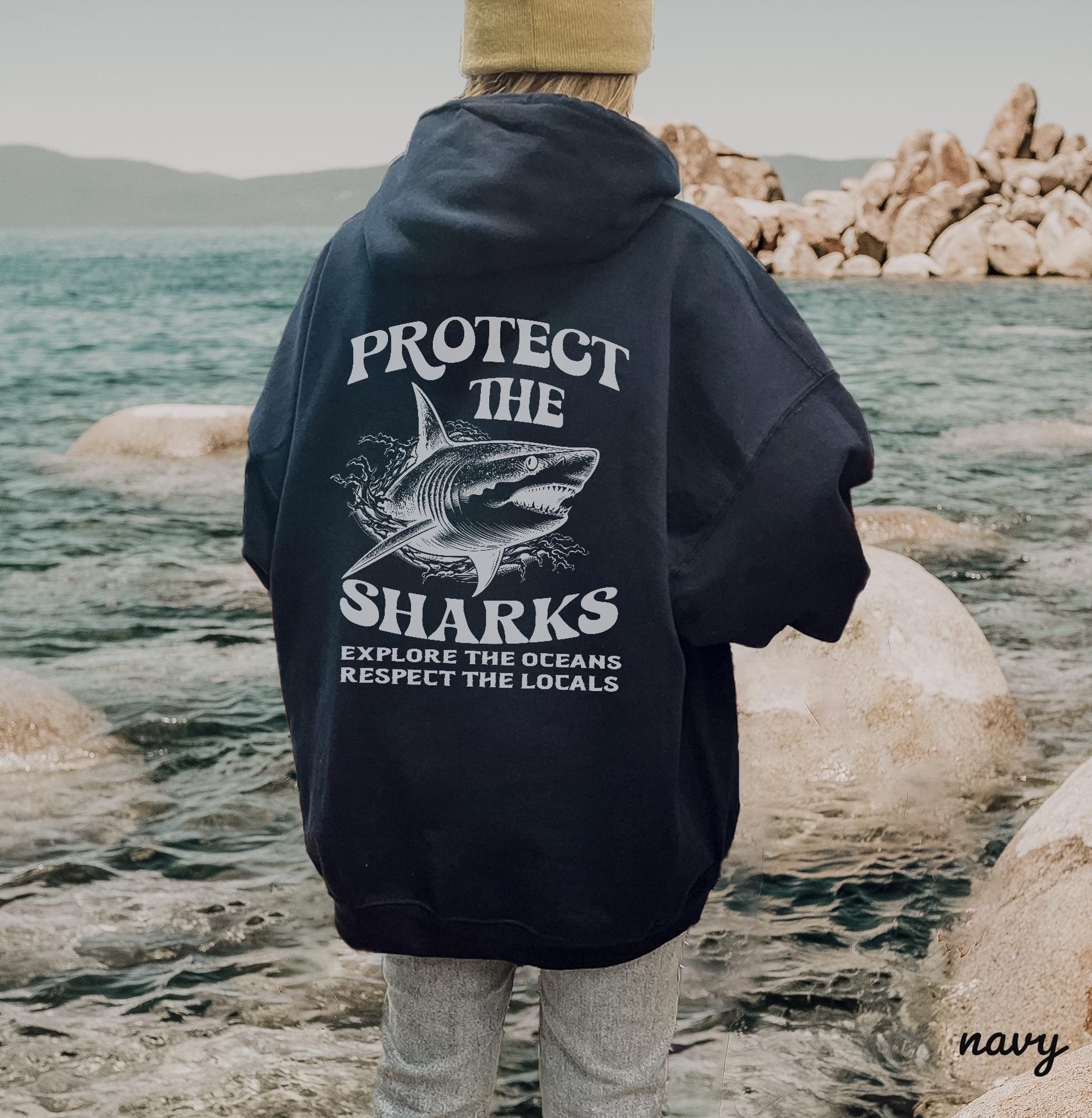 Protect the Sharks Hoodie – Retro Ocean Conservation Sweatshirt