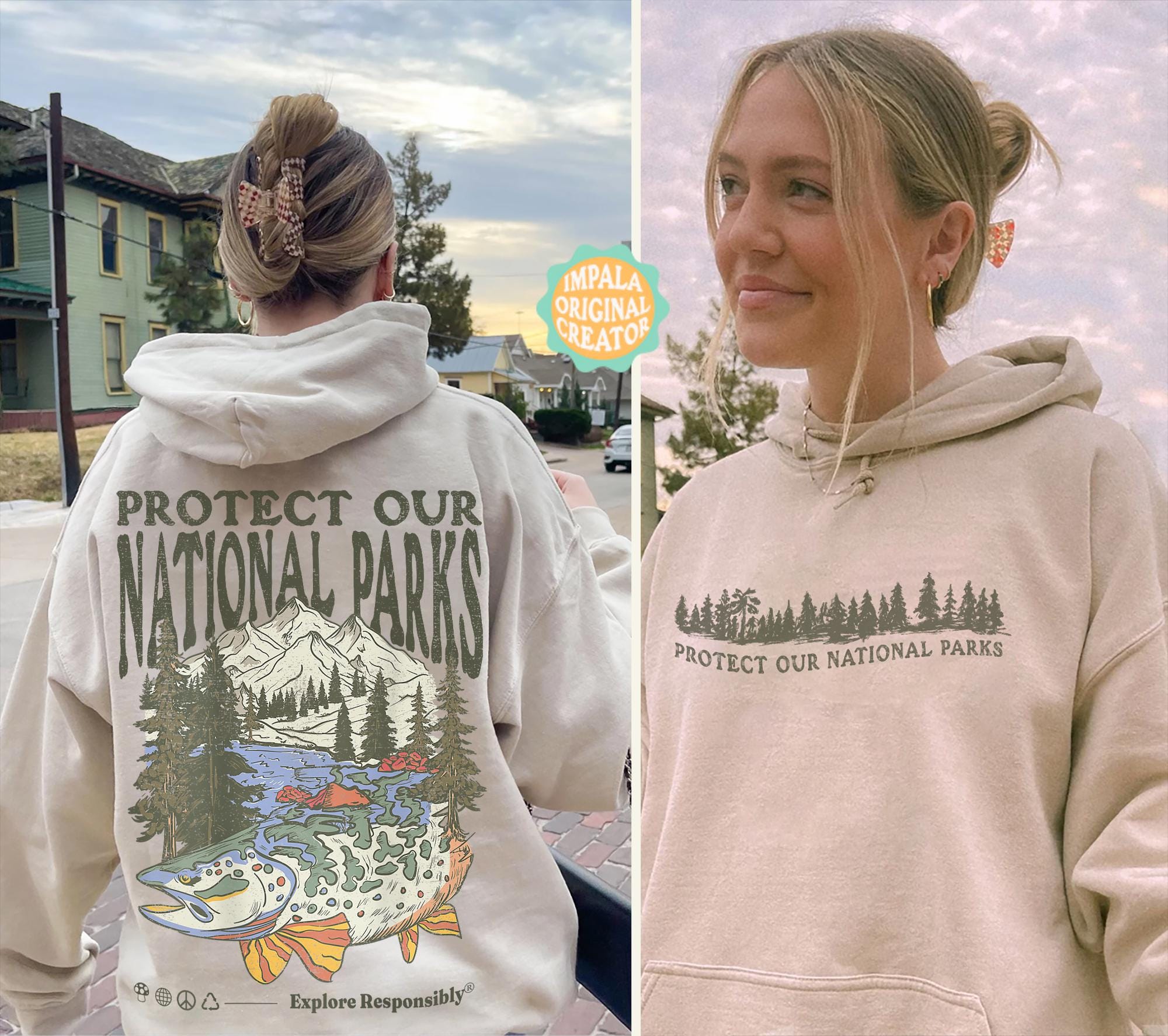 Protect Our National Parks Retro Fish Hoodie - Image 2
