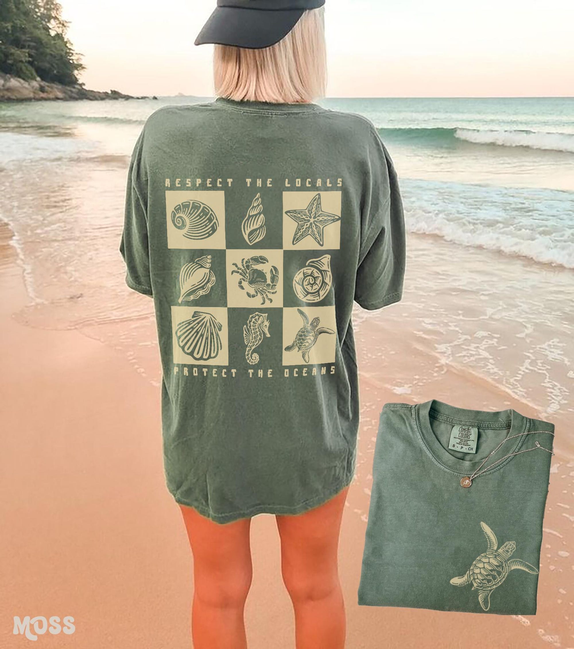 90s Ocean Comfort Colors Tee – Seashell & Sea Turtle Shirt - Image 4