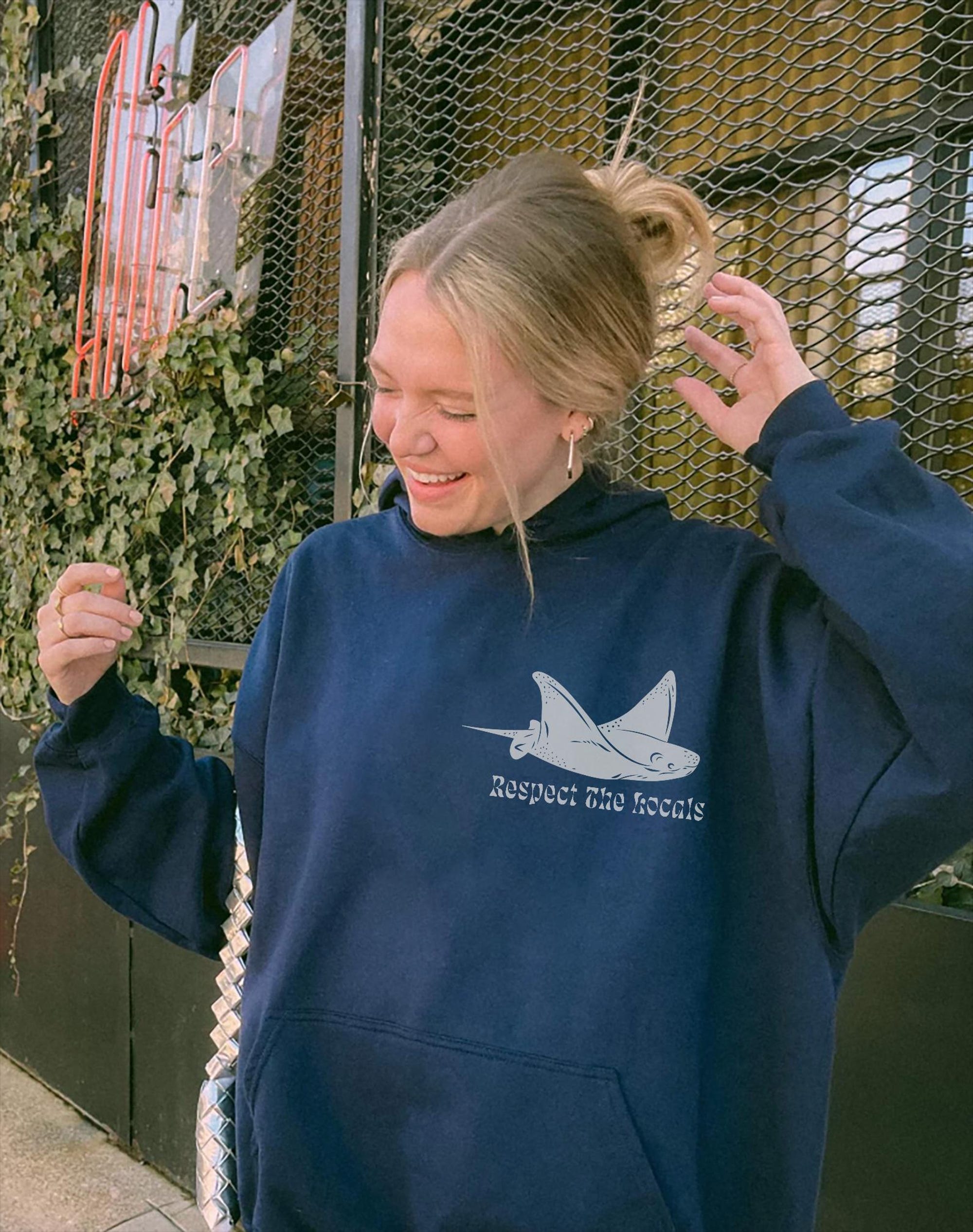 Respect the Locals Manta Ray Hoodie – Ocean Conservation Pullover - Image 2
