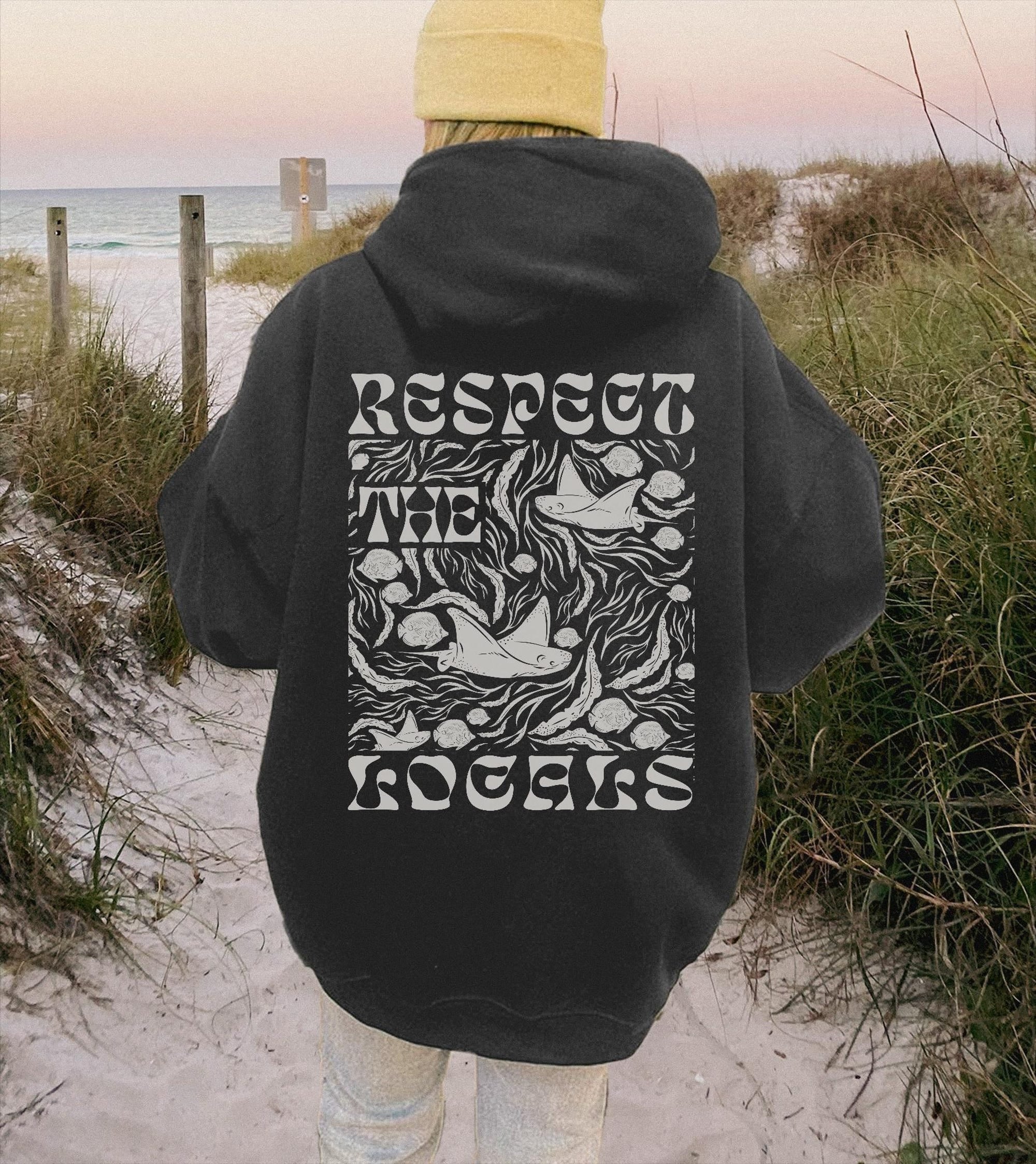 Respect the Locals Manta Ray Hoodie – Ocean Conservation Pullover - Image 3