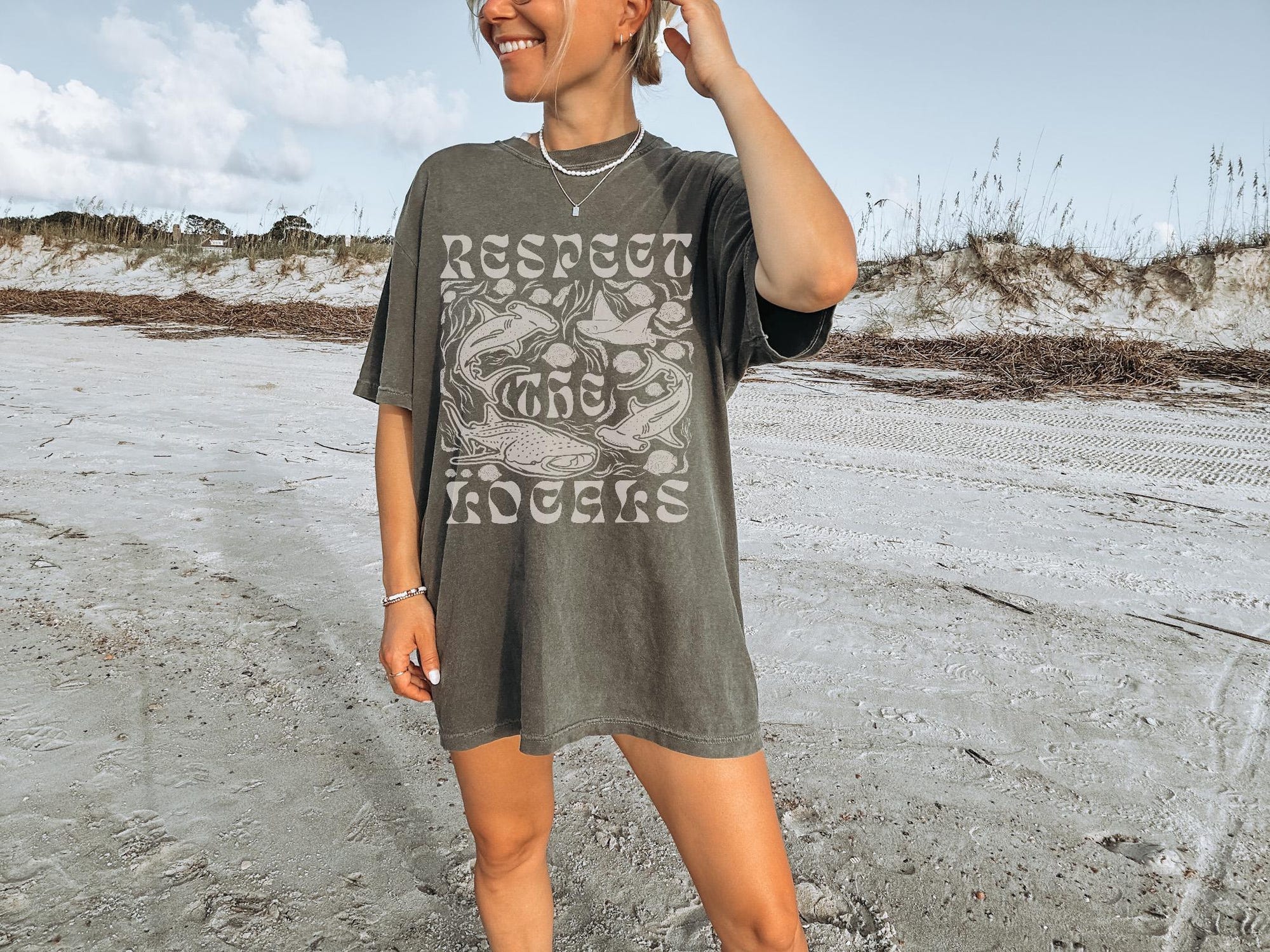 Respect the Locals Shark Tee – Comfort Colors Retro Ocean Shirt - Image 2