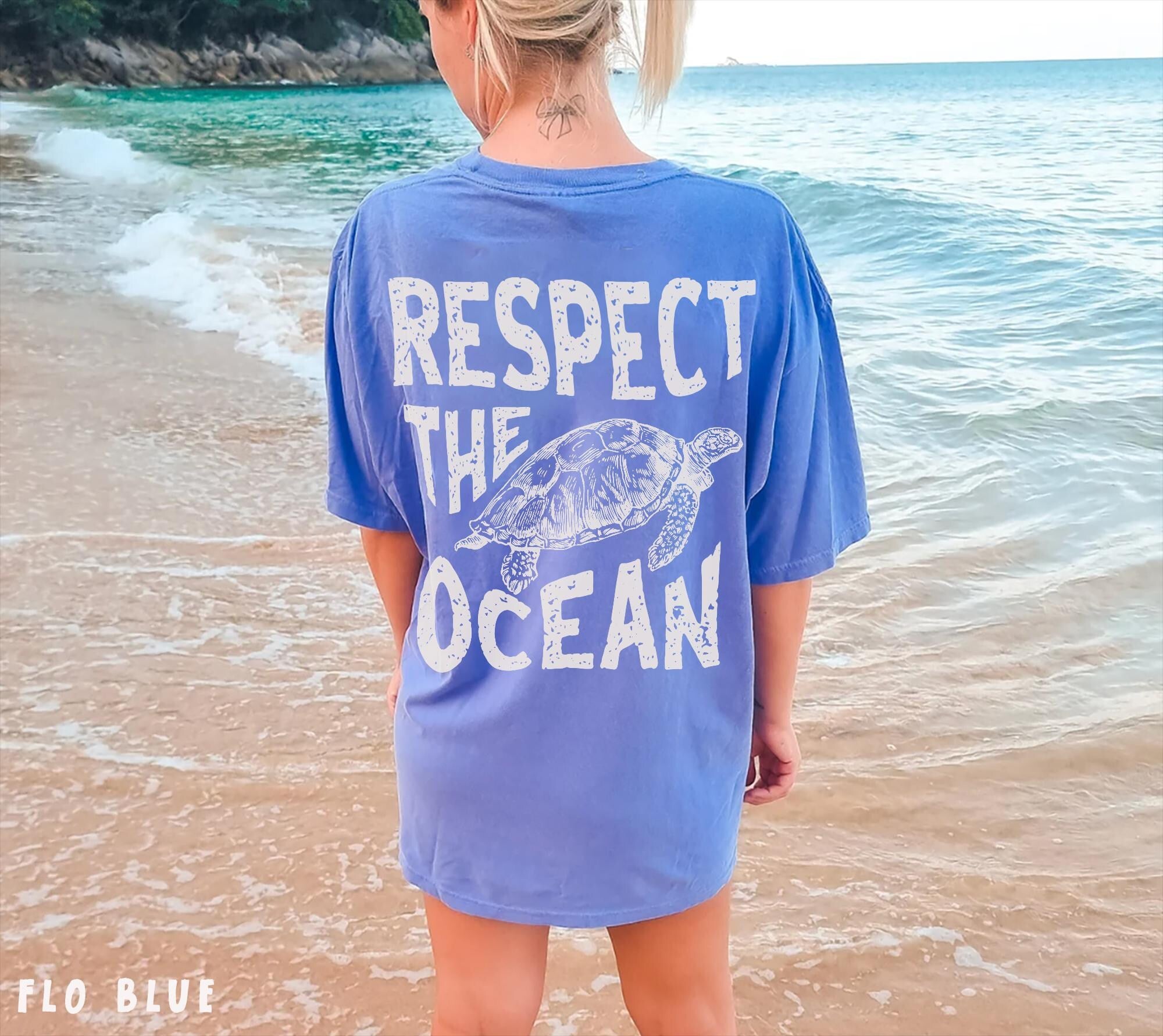 Respect the Ocean Sea Turtle Comfort Colors Tee - Image 3