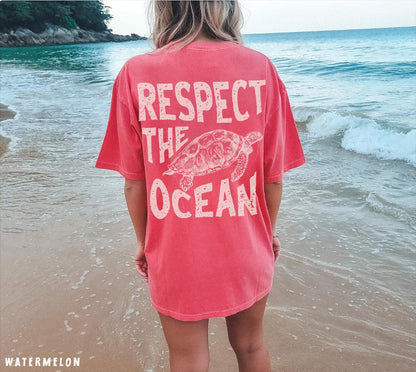 Respect the Ocean Sea Turtle Comfort Colors Tee
