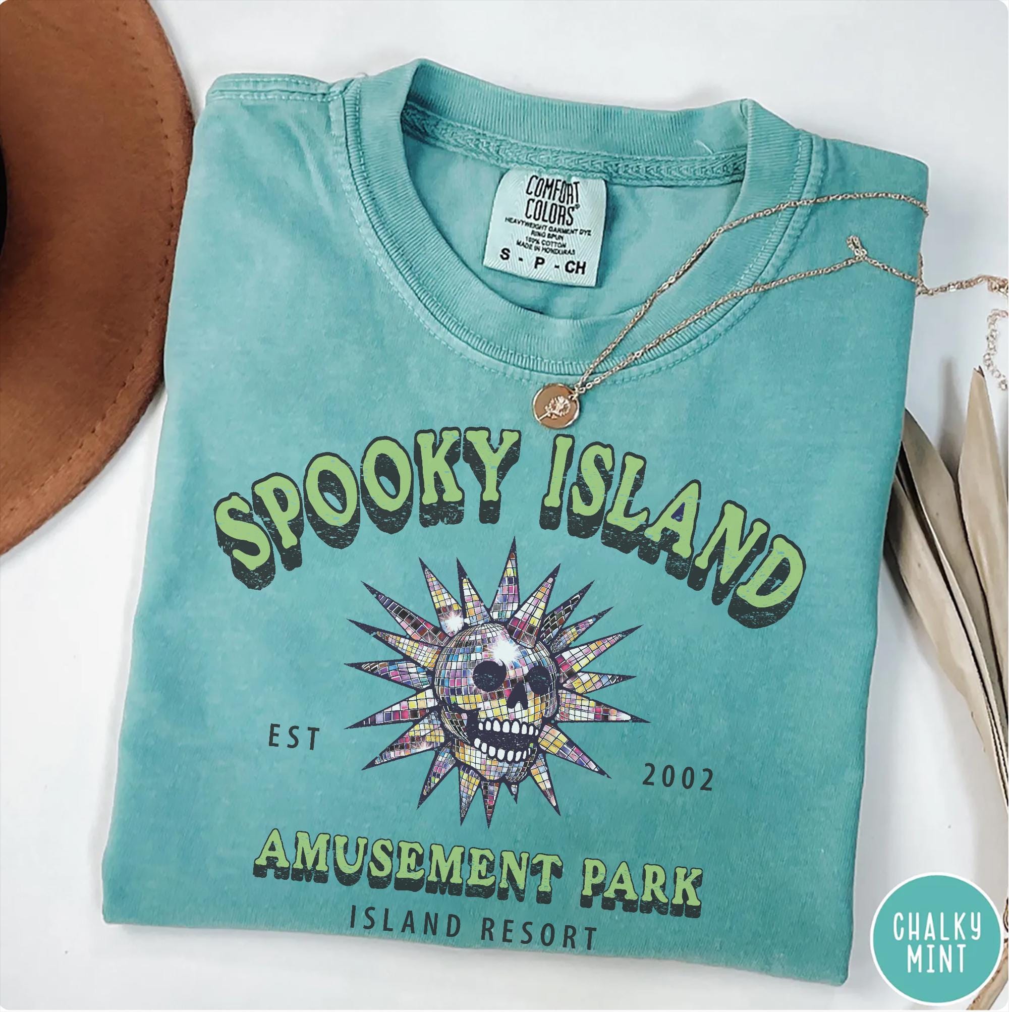 Disco Skull Comfort Colors Tee – Retro Spooky Halloween Shirt - Image 7