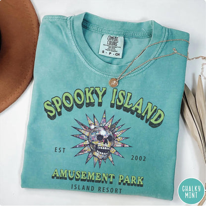 Disco Skull Comfort Colors Tee – Retro Spooky Halloween Shirt - Image 7