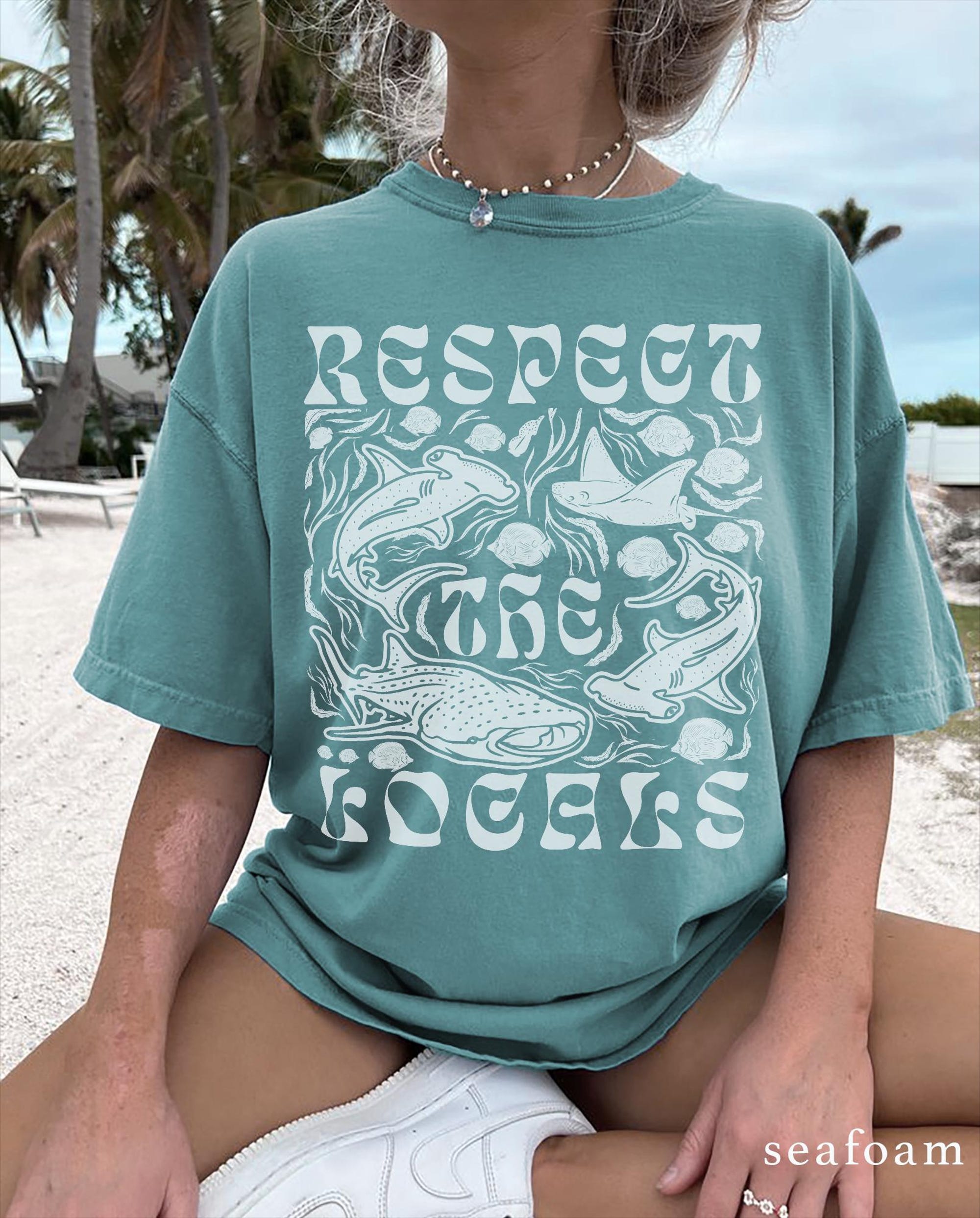 Respect the Locals Shark Tee – Comfort Colors Retro Ocean Shirt - Image 4