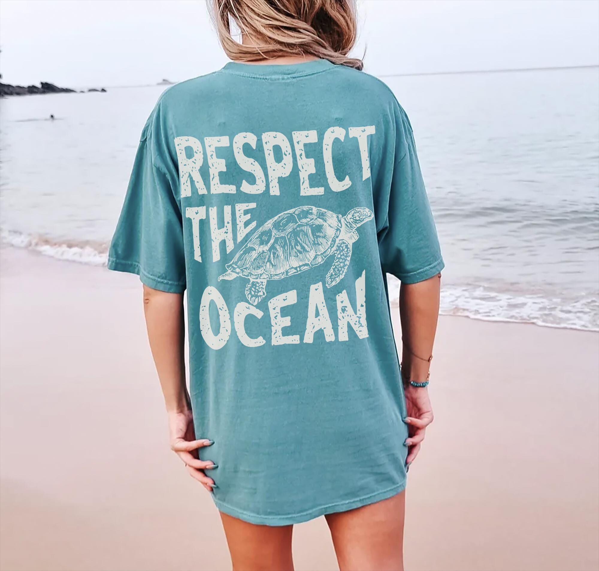 Respect the Ocean Sea Turtle Comfort Colors Tee - Image 2