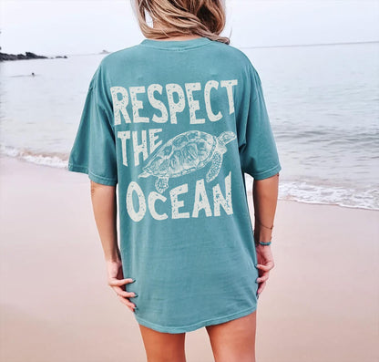 Respect the Ocean Sea Turtle Comfort Colors Tee - Image 2