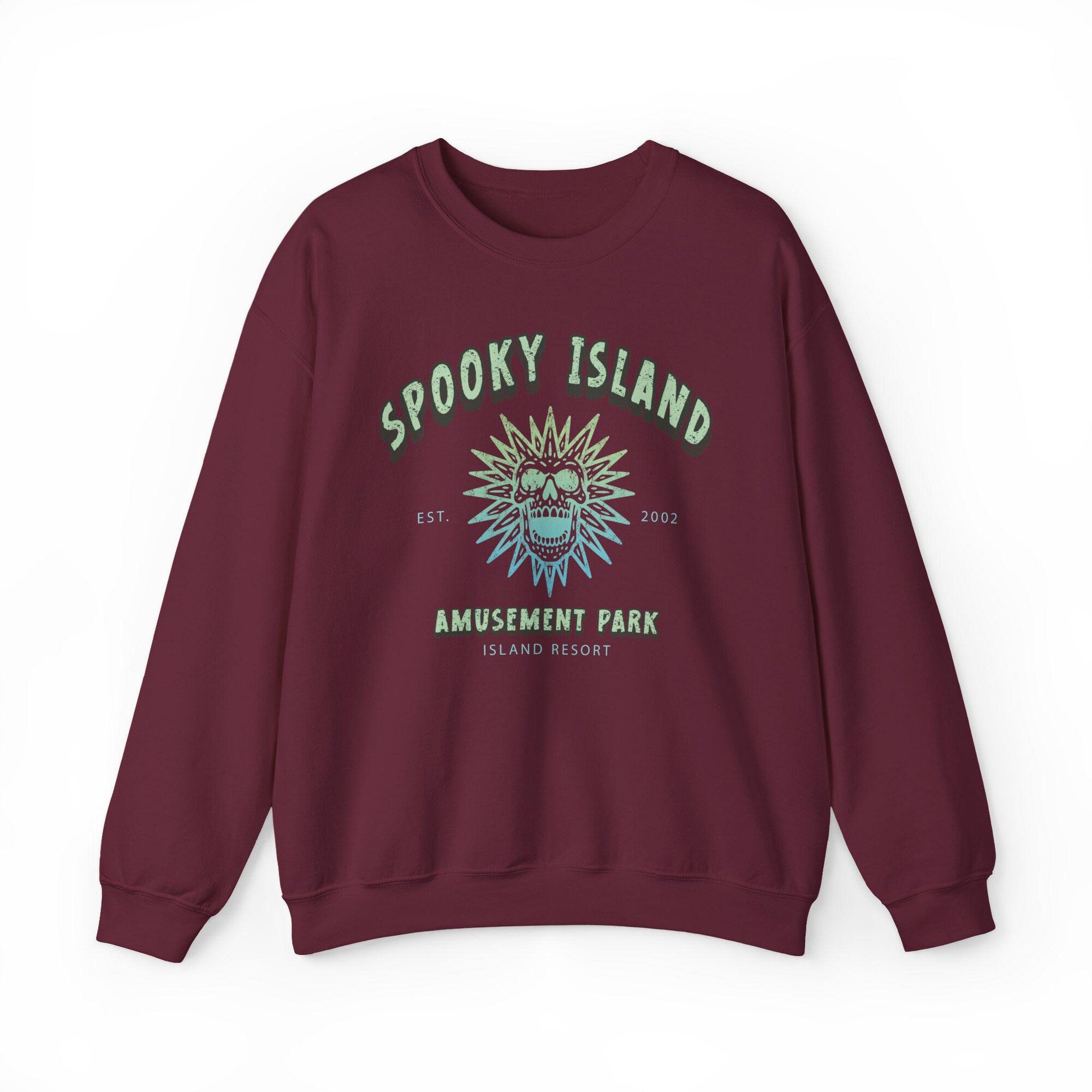 Spooky Island Crewneck Sweatshirt – Retro Halloween Disco Skull - Image 5
