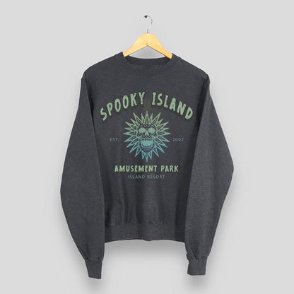Spooky Island Crewneck Sweatshirt – Retro Halloween Disco Skull - Image 4