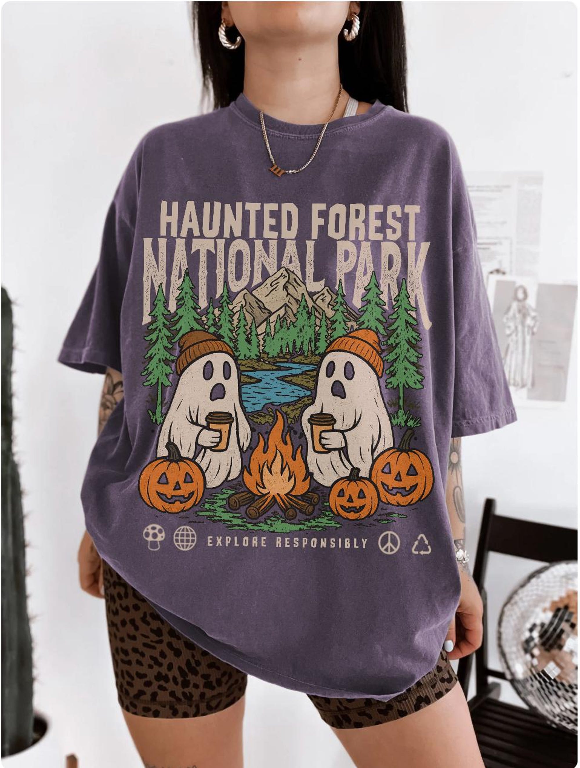 Haunted Forest Boo Camping Comfort Colors Vintage Tee