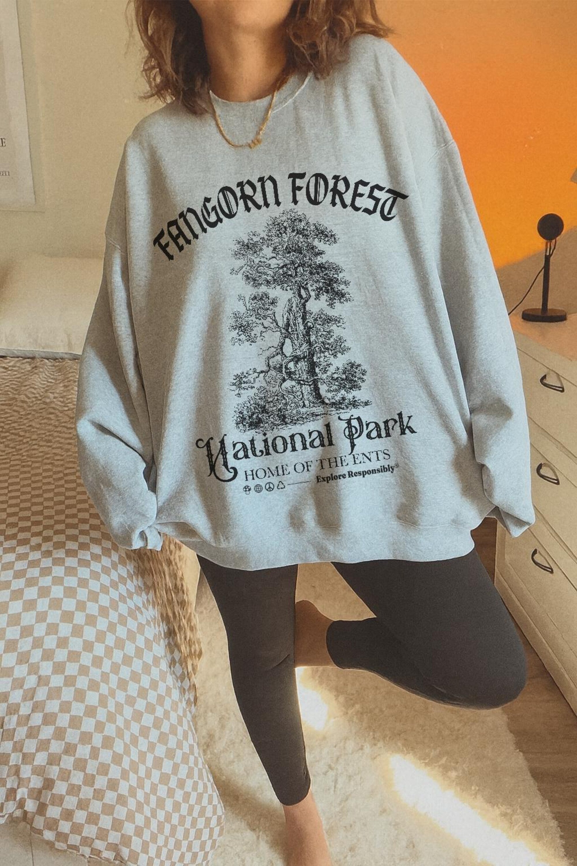 Fangorn Forest Crewneck Sweatshirt – Vintage Hiking Bookish Pullover
