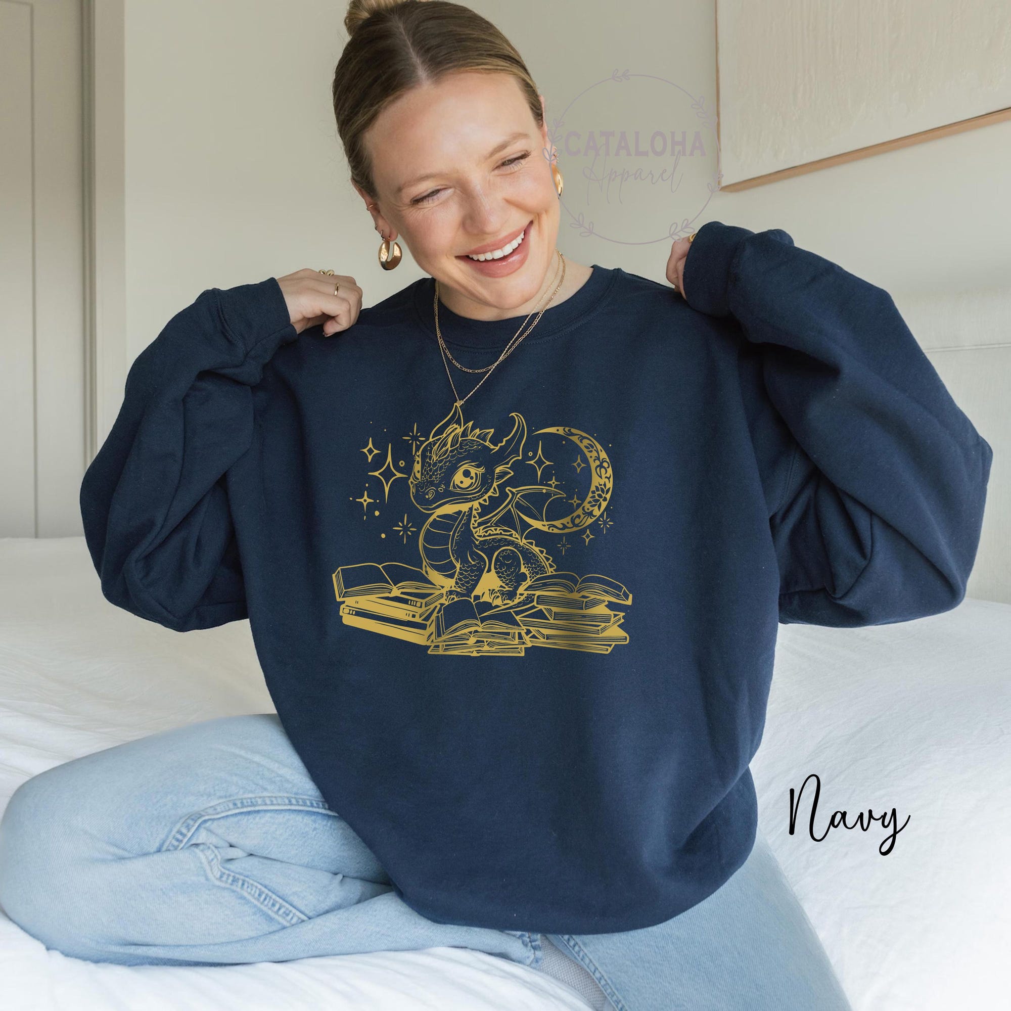 Book Dragon Crewneck Sweatshirt for Fantasy Book Lovers - Image 4