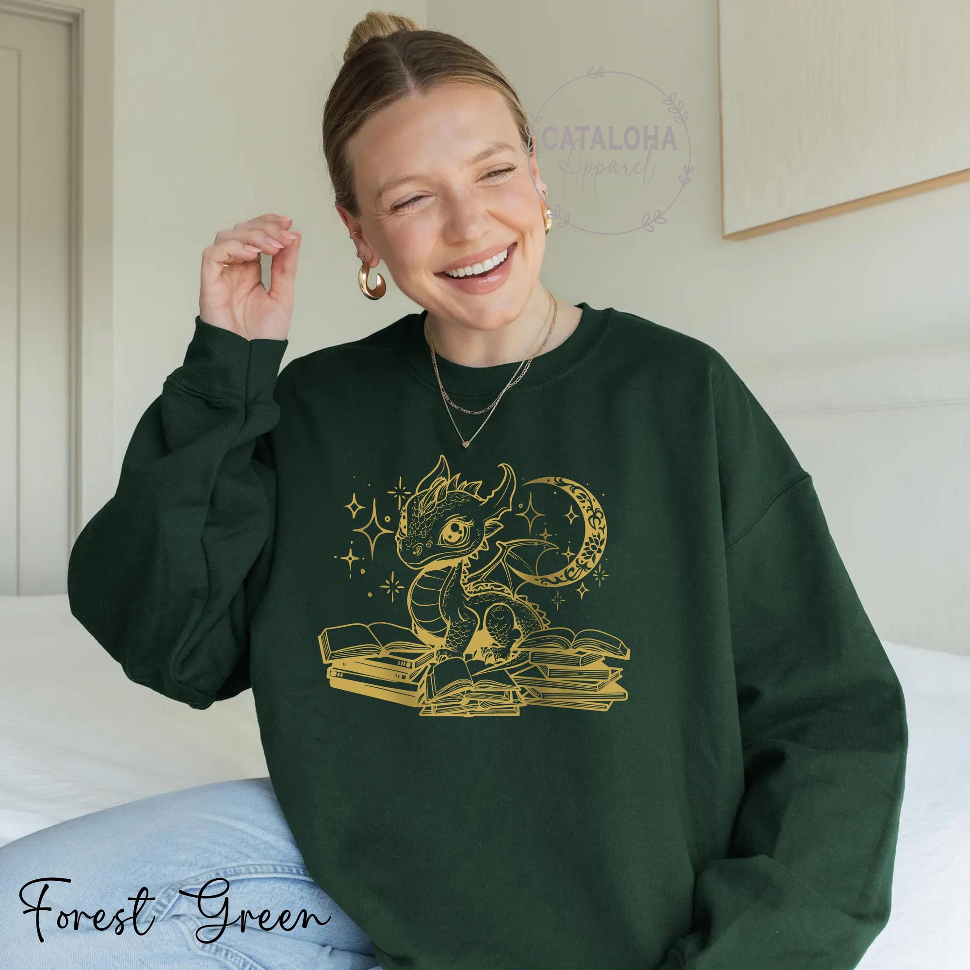 Book Dragon Crewneck Sweatshirt for Fantasy Book Lovers - Image 3