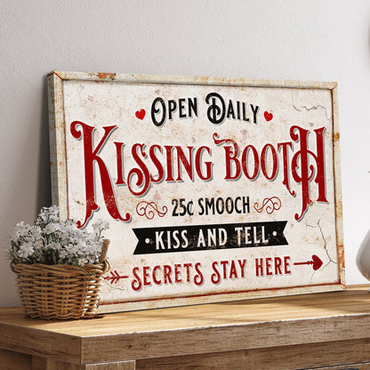 Kissing Booth Sign - Open Daily Vintage Valentine Canvas
