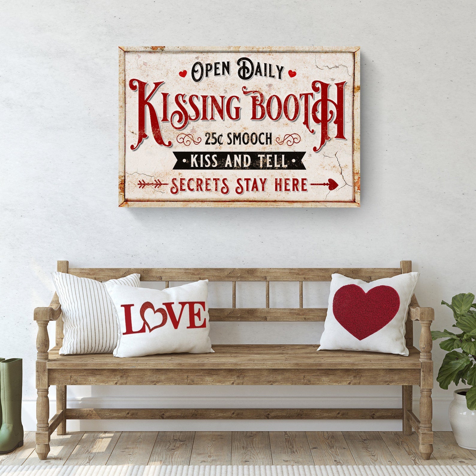 Kissing Booth Sign - Open Daily Vintage Valentine Canvas