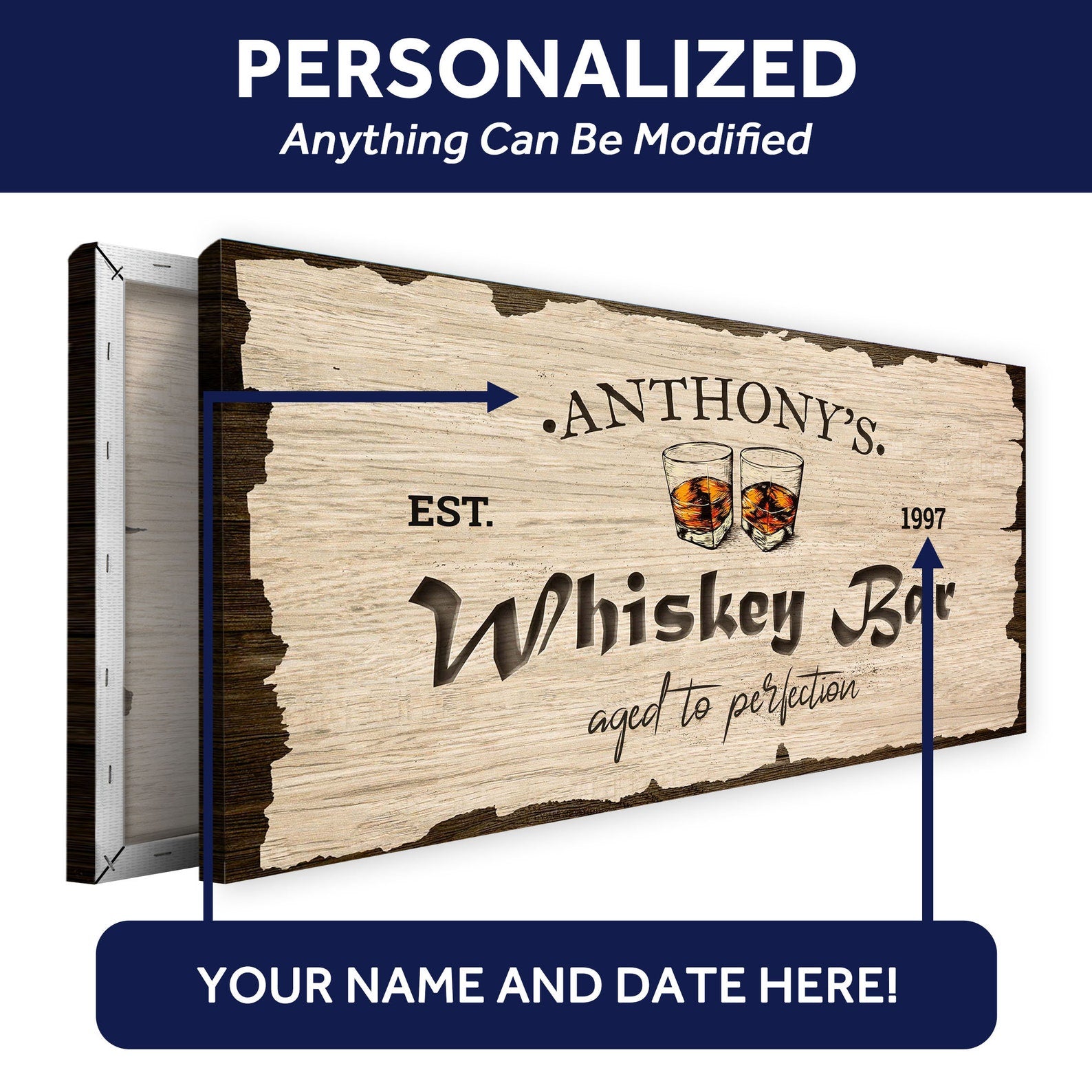 Personalized Whiskey Bar Sign - Aged To Perfection Canvas