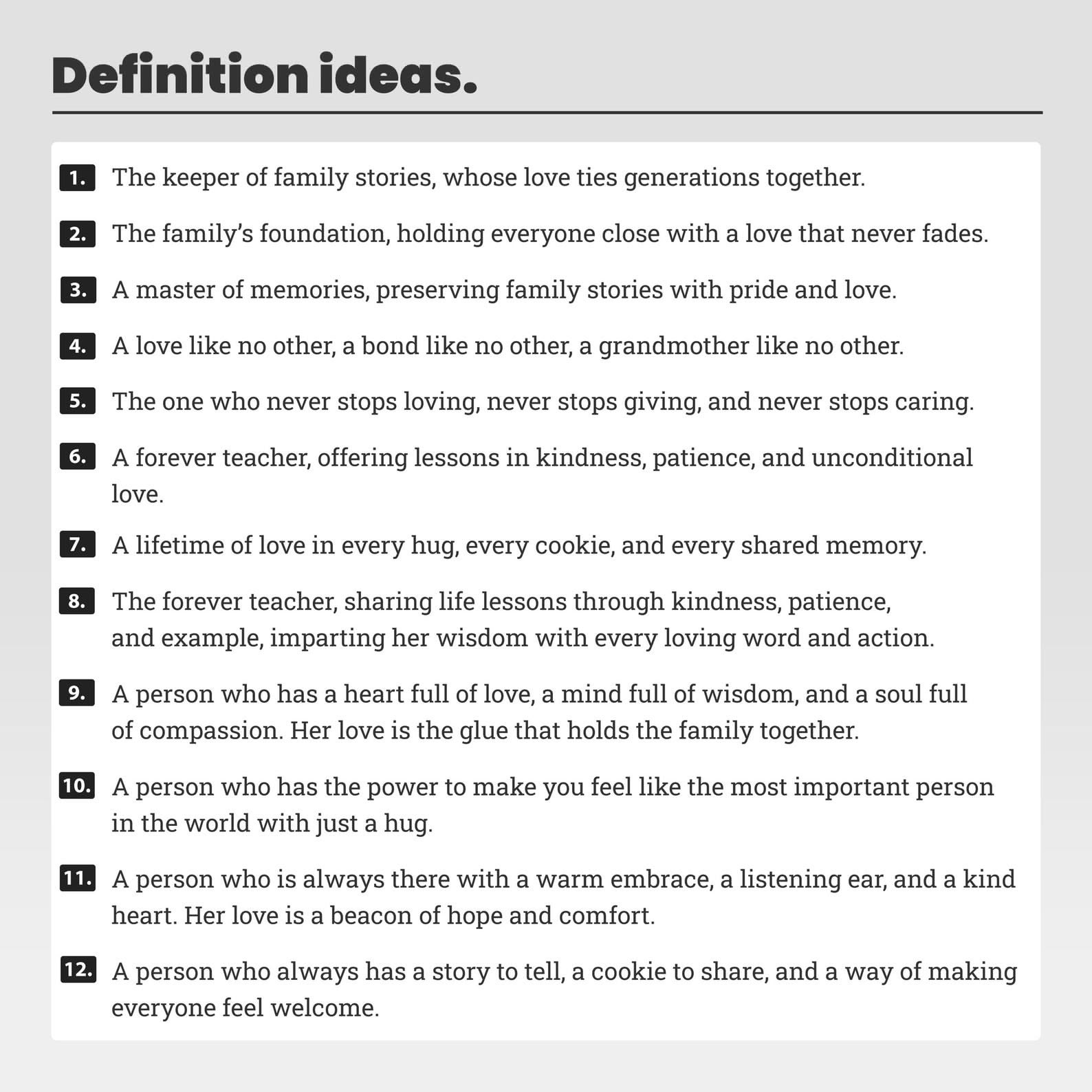 Text definitions of a grandmother with a gray background