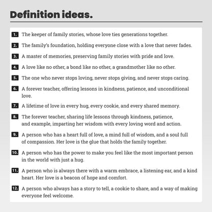 Text definitions of a grandmother with a gray background