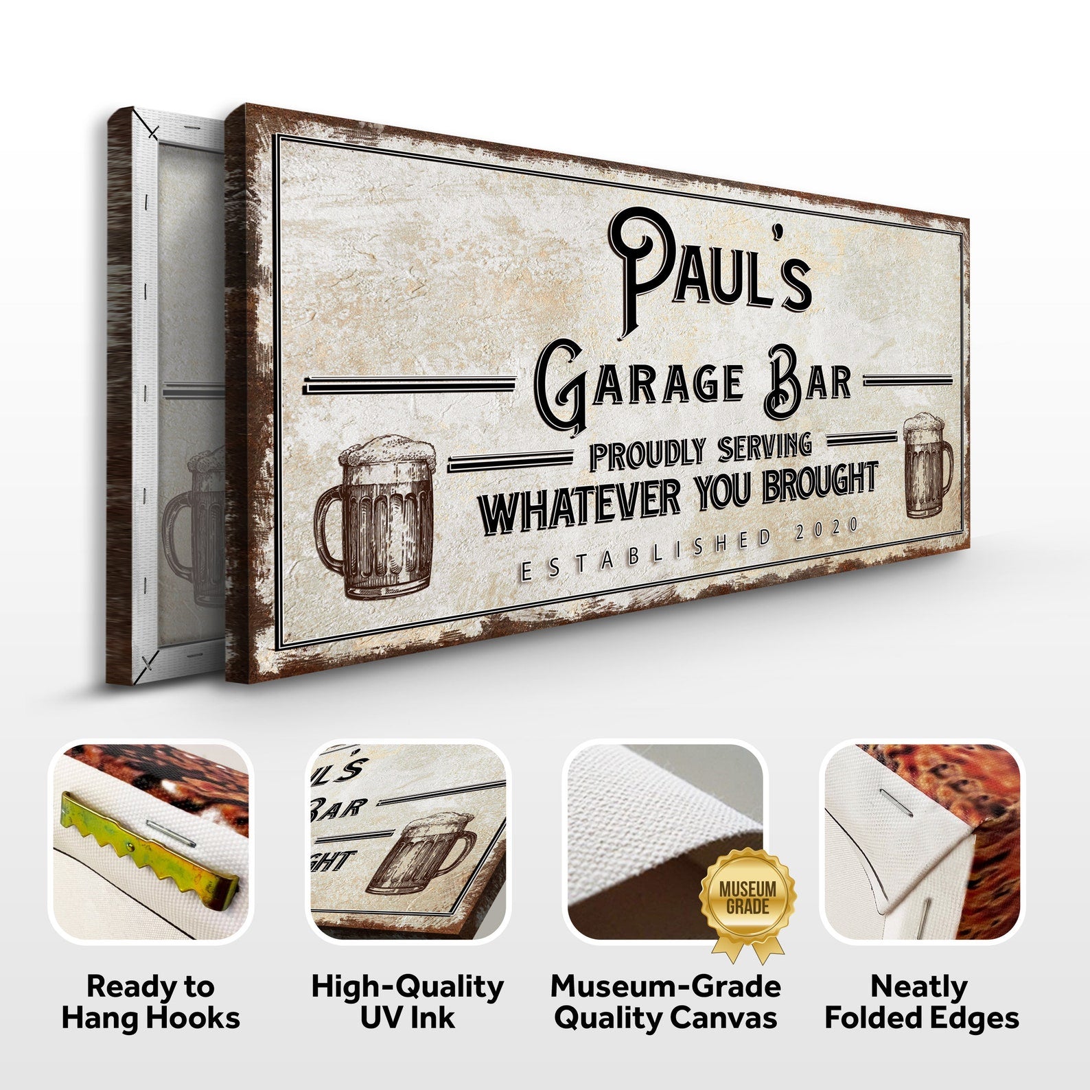Custom Garage Bar Canvas - Proudly Serving Whatever You Brought Sign