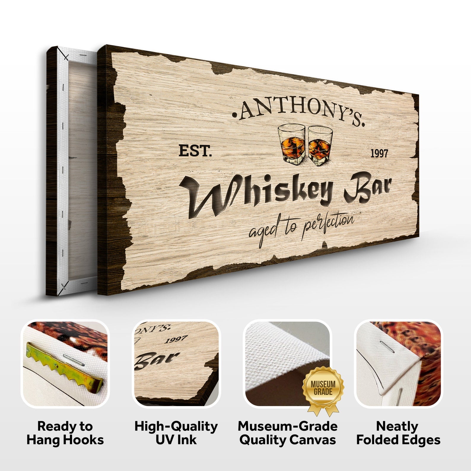 Personalized Whiskey Bar Sign - Aged To Perfection Canvas