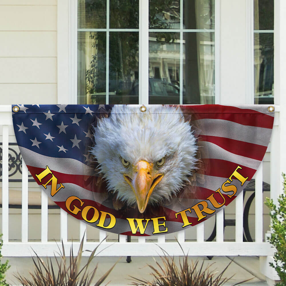 In God We Trust Bald Eagle American Non-Pleated Fan Flag