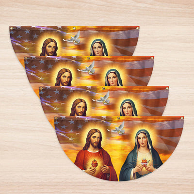 Sacred Heart of Jesus And Mary American Non-Pleated Fan Flag