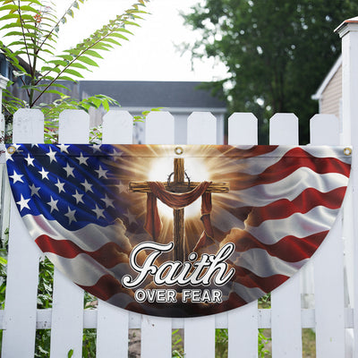 Christian Cross Jesus Christ Faith Over Fear Non-Pleated Fan Flag