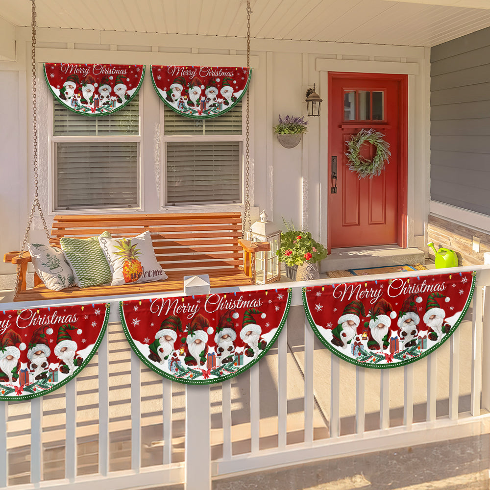 Merry Christmas Gnomes Non-Pleated Fan Flag