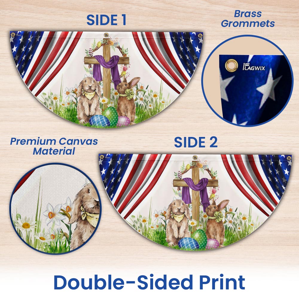 Happy Easter, Christian Cross, Bunny Easter Non-Pleated Fan Flag