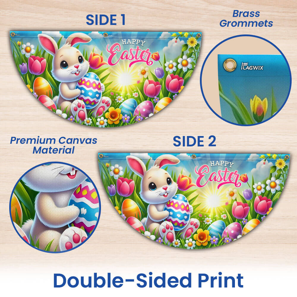Happy Easter Bunny Rabbit Non-Pleated Fan Flag