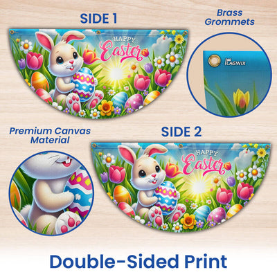 Happy Easter Bunny Rabbit Non-Pleated Fan Flag