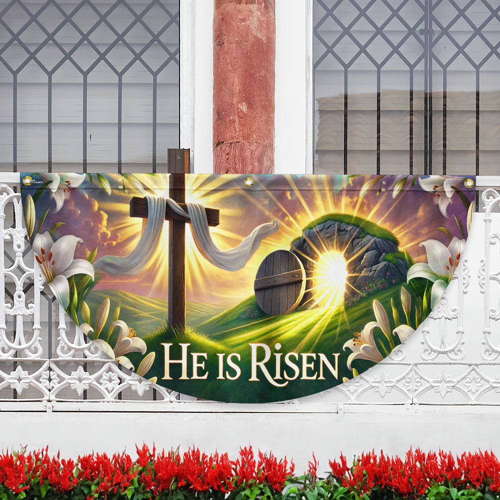 Easter Cross He Is Risen Non-Pleated Fan Flag